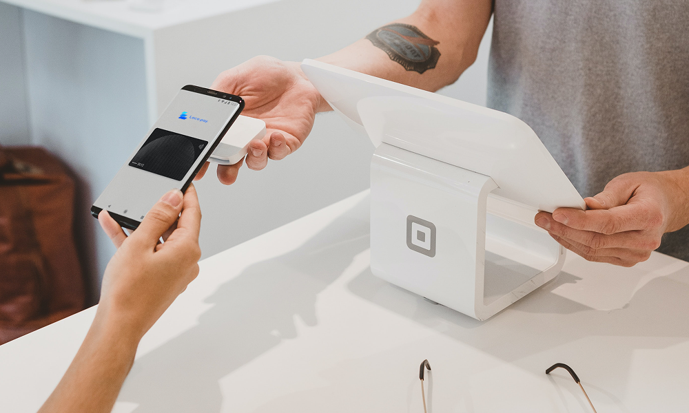 Paying with a phone at a counter